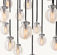 WOMO Ribbed Glass Globe Round Pendant Chandelier - Pearl