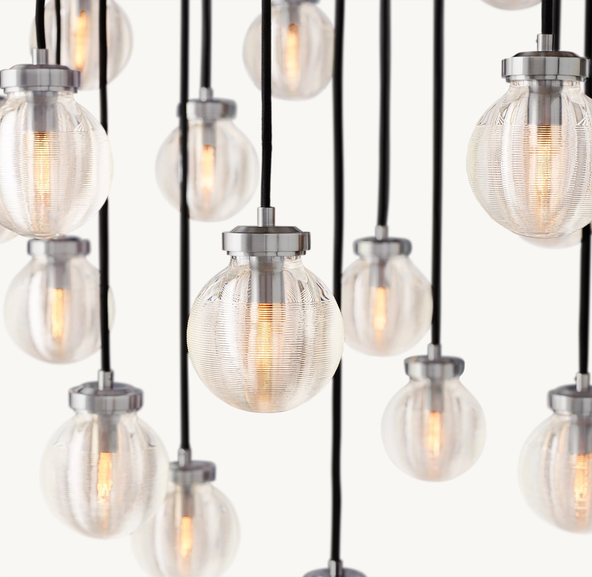 WOMO Ribbed Glass Globe Round Pendant Chandelier - Pearl