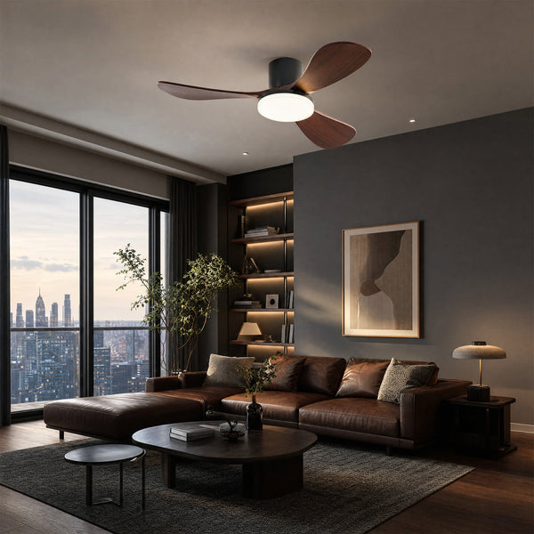 WOMO 3 Wood Blade Low Profile Ceiling Fan Lamp-WM5058