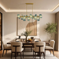 WOMO Peacock Blue Art Glass Linear Chandelier-WM2213c