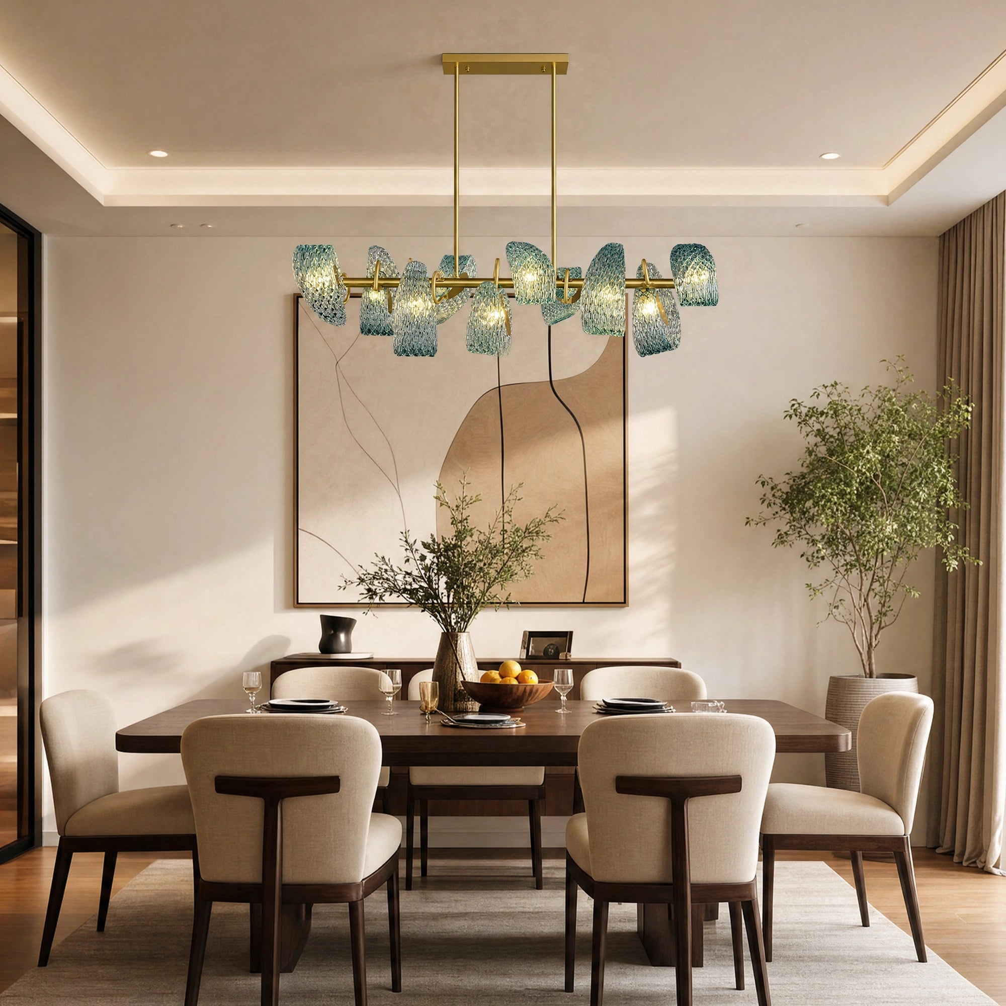 WOMO Peacock Blue Art Glass Linear Chandelier-WM2213c