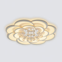 Ø31.5-inch flower ceiling light fixture with broad overlapping petals and multiple hanging crystal balls.