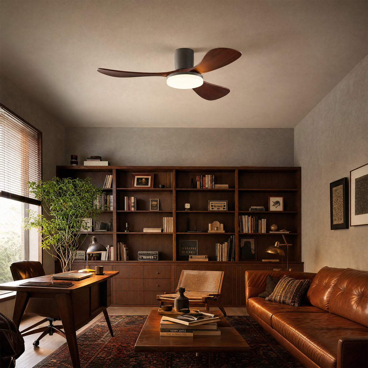 WOMO 3 Wood Blade Low Profile Ceiling Fan Lamp-WM5058