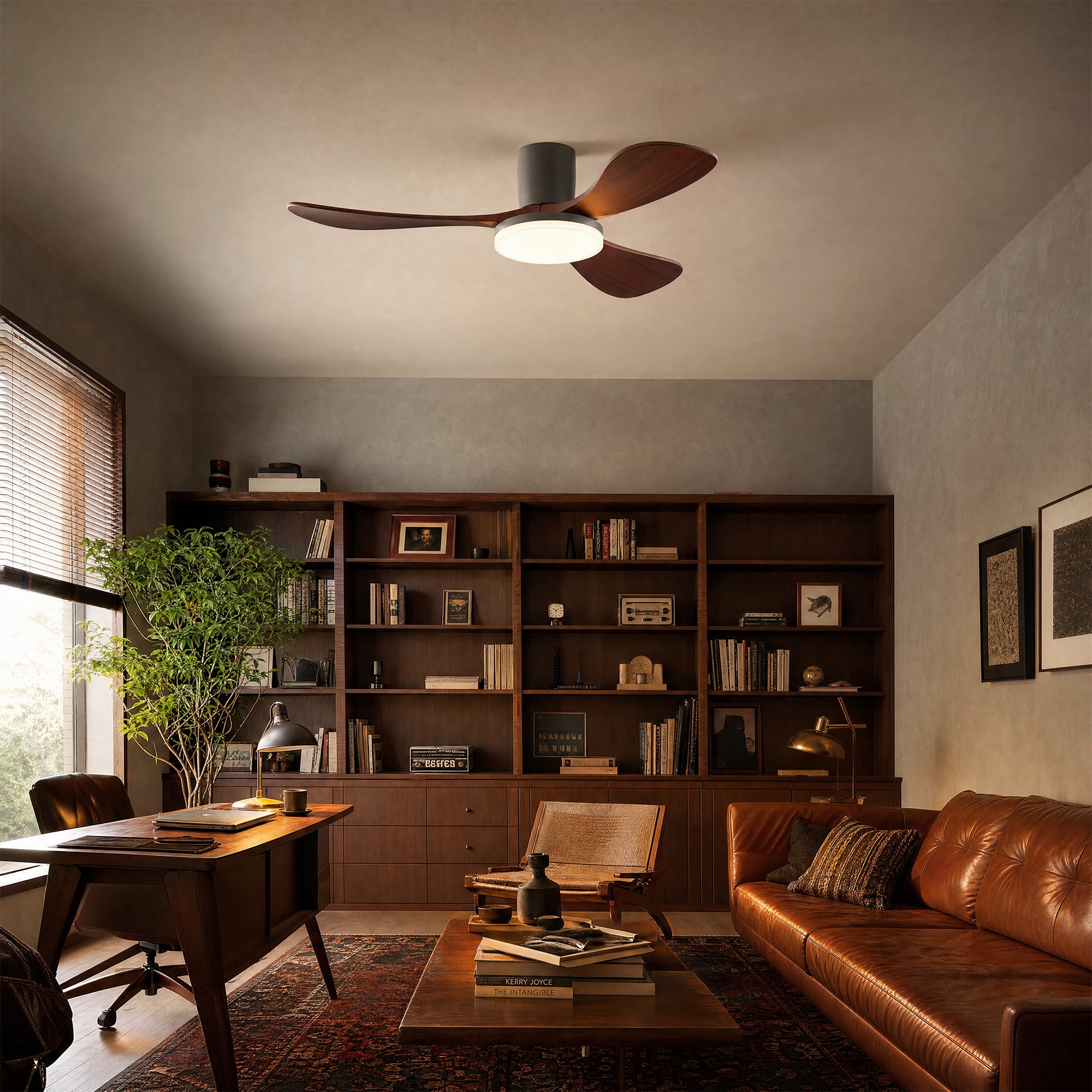 WOMO 3 Wood Blade Low Profile Ceiling Fan Lamp-WM5058