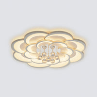 Ø26.8-inch floral flush mount light with a fuller layered-petal arrangement and central faceted crystal drops.