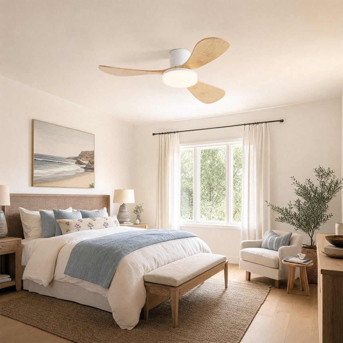 WOMO 3 Wood Blade Low Profile Ceiling Fan Lamp-WM5058