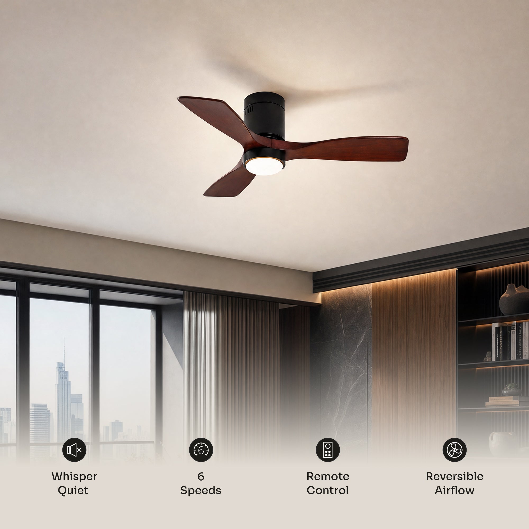WOMO Mid-century Modern Hugger Ceiling Fan Lamp-WM5067
