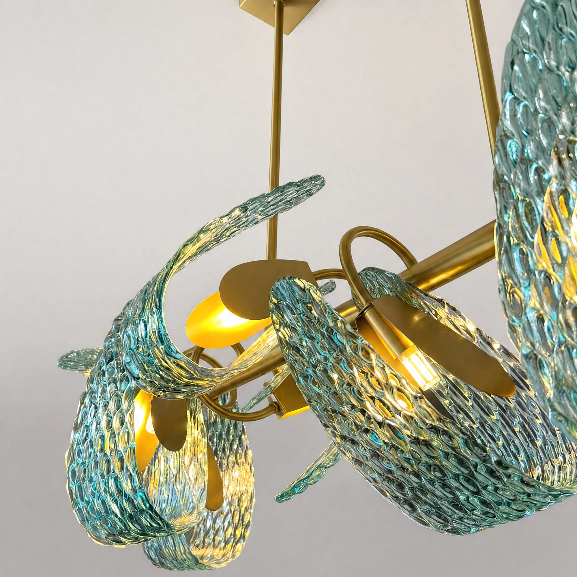 WOMO Peacock Blue Art Glass Linear Chandelier-WM2213c
