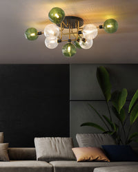 WOMO Ribbed Smoked/Green Glass Globe Ceiling Light-WM1110