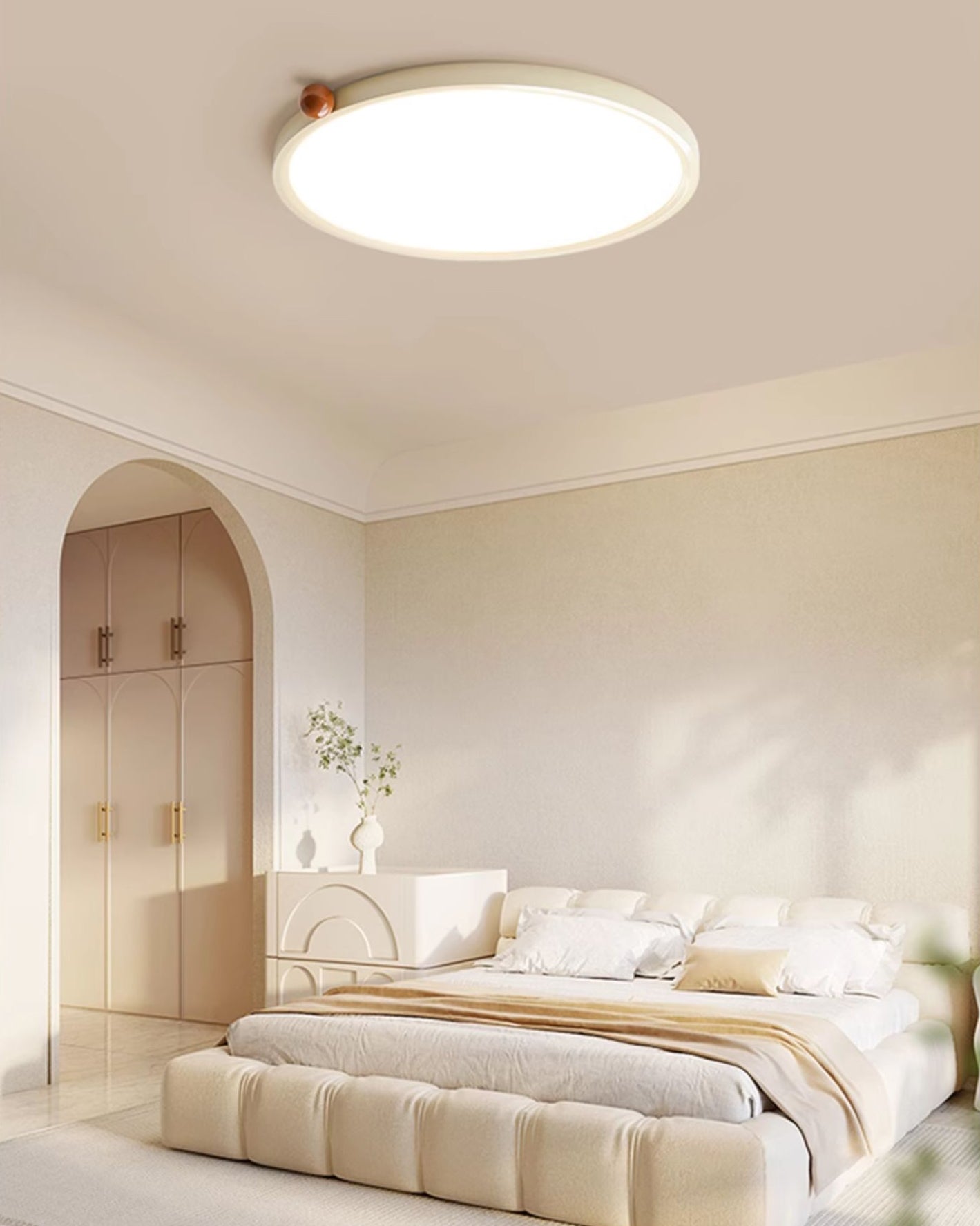 WOMO Beige Flat Round Flush Mount Ceiling Light-WM1162