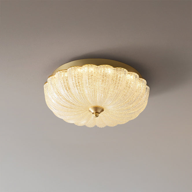 WOMO Textured Glass Scalloped Flush Mount Ceiling Light-WM1178