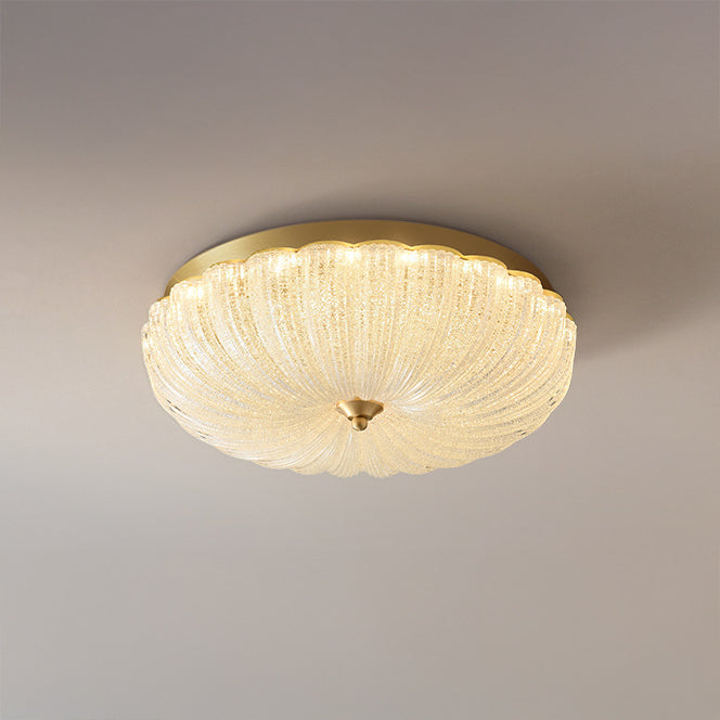 WOMO Textured Glass Scalloped Flush Mount Ceiling Light-WM1178