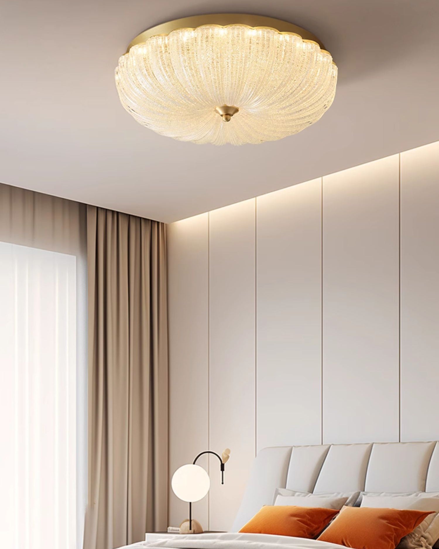 WOMO Textured Glass Scalloped Flush Mount Ceiling Light-WM1178