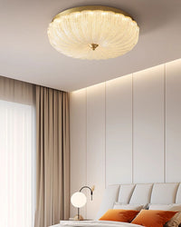 WOMO Textured Glass Scalloped Flush Mount Ceiling Light-WM1178