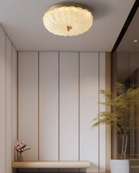 WOMO Textured Glass Scalloped Flush Mount Ceiling Light-WM1178