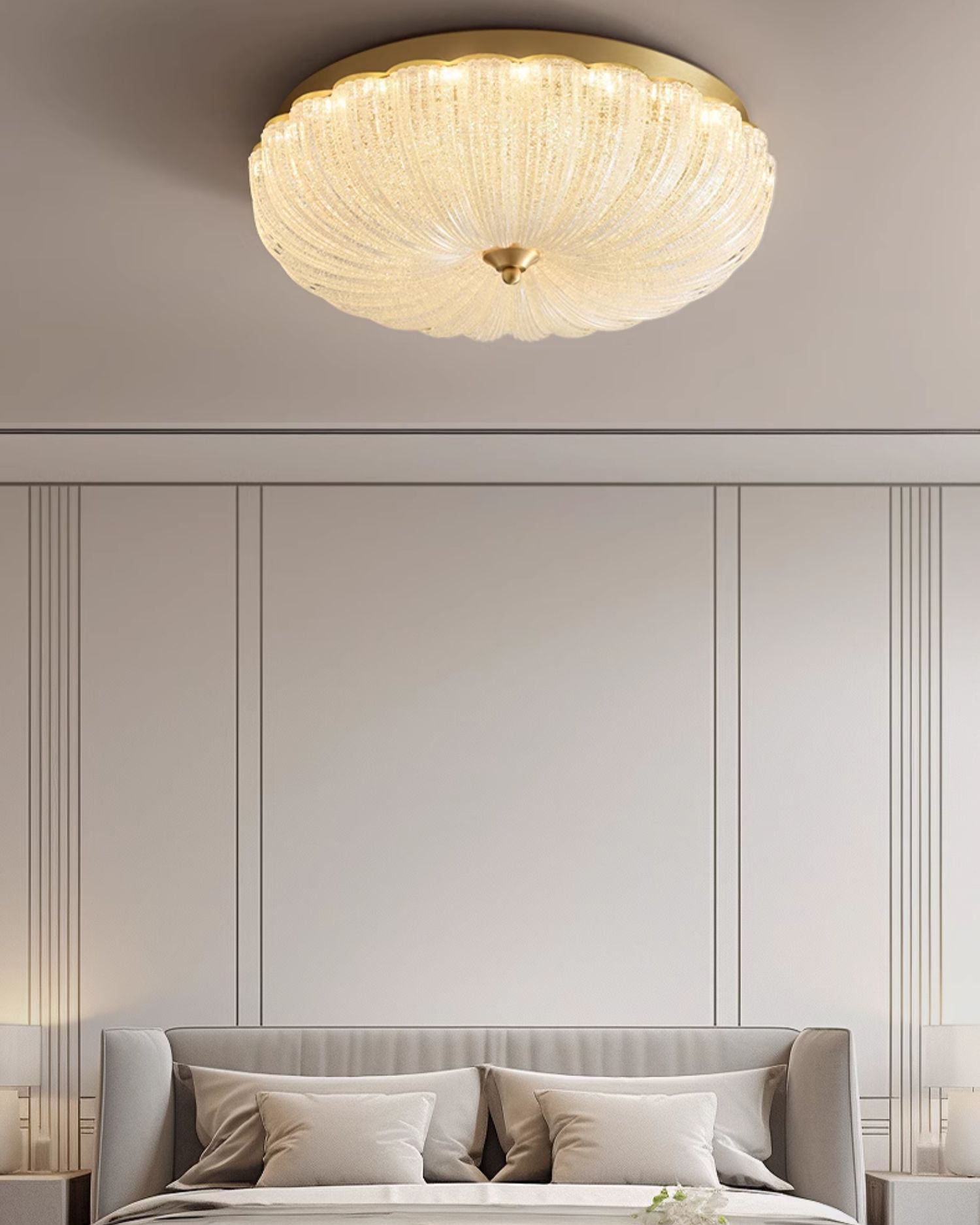 WOMO Textured Glass Scalloped Flush Mount Ceiling Light-WM1178