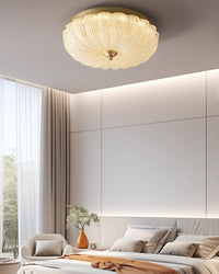 WOMO Textured Glass Scalloped Flush Mount Ceiling Light-WM1178
