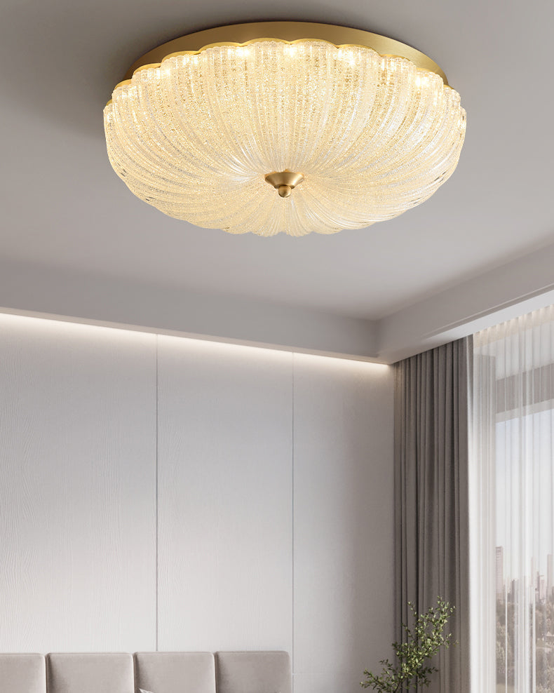 WOMO Textured Glass Scalloped Flush Mount Ceiling Light-WM1178