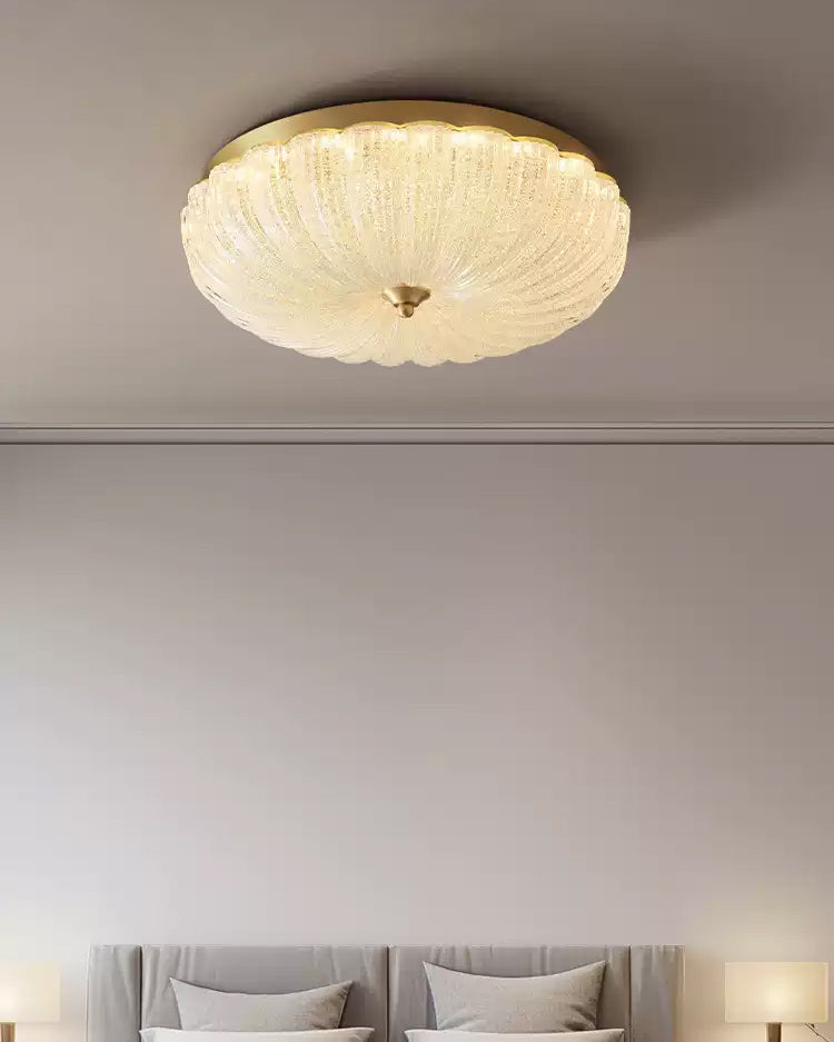 WOMO Textured Glass Scalloped Flush Mount Ceiling Light-WM1178