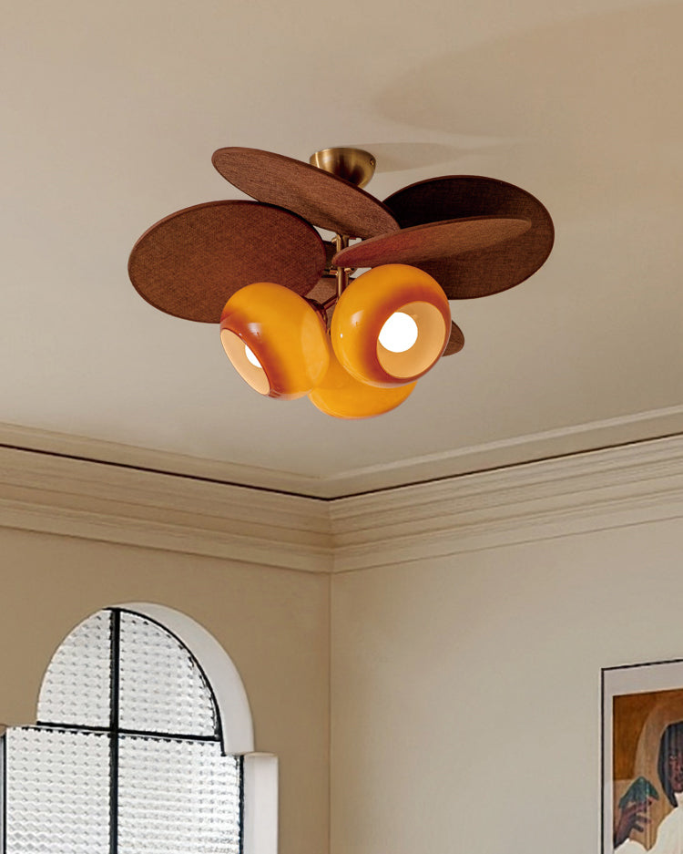 WOMO 3 Light Glass Shaded Leaf Ceiling Light-WM1186