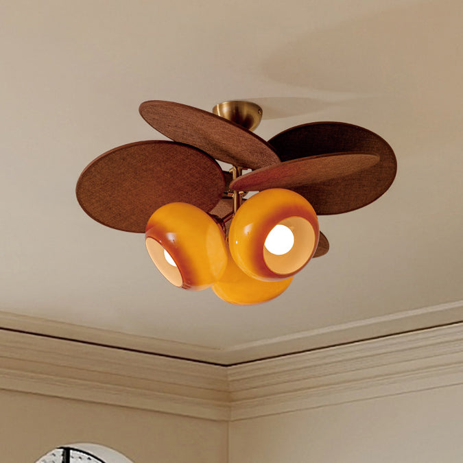 WOMO 3 Light Glass Shaded Leaf Ceiling Light-WM1186