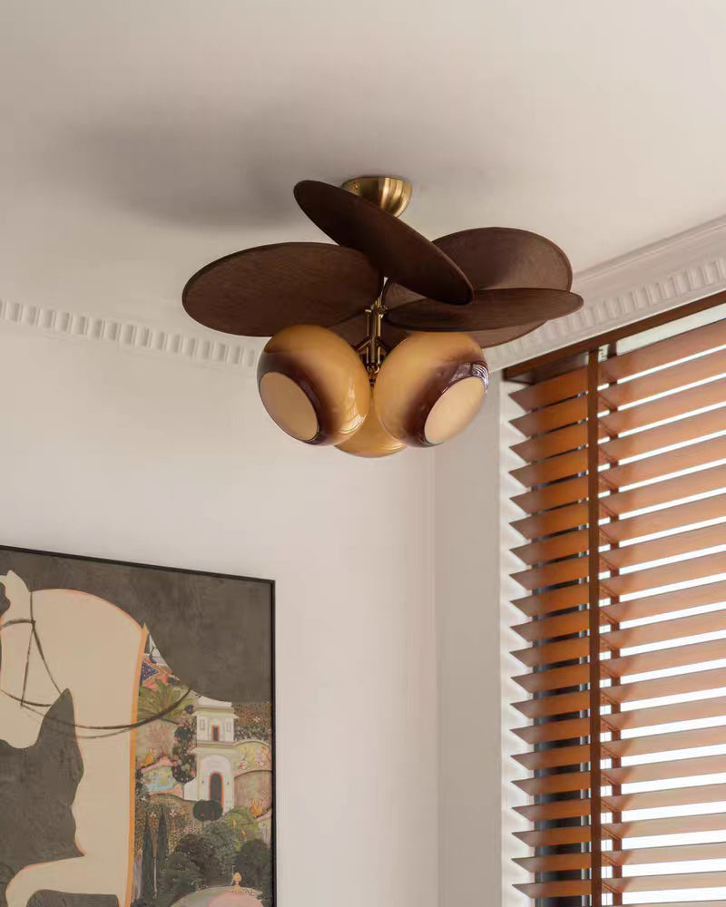 WOMO 3 Light Glass Shaded Leaf Ceiling Light-WM1186