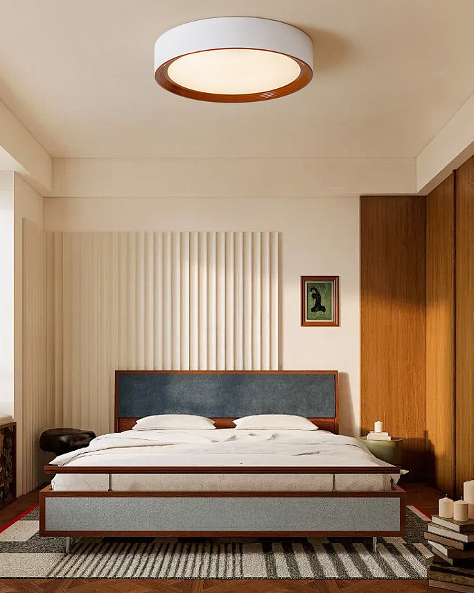 WOMO White/Walnut Round Ceiling Light-WM1192