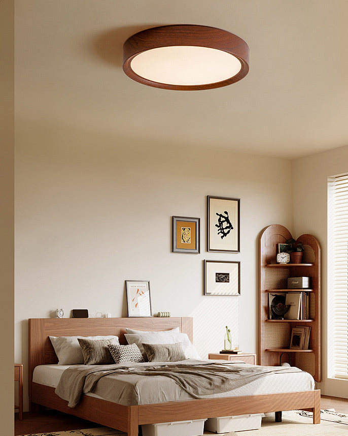 WOMO White/Walnut Round Ceiling Light-WM1192