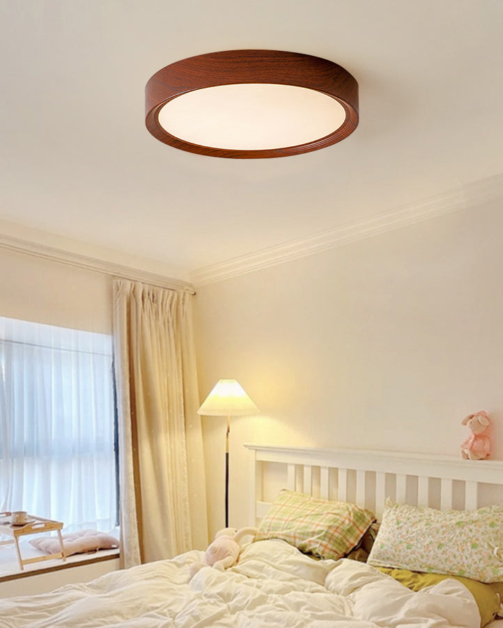 WOMO White/Walnut Round Ceiling Light-WM1192