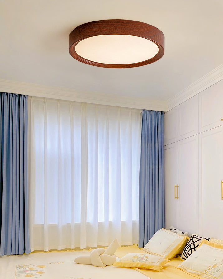 WOMO White/Walnut Round Ceiling Light-WM1192