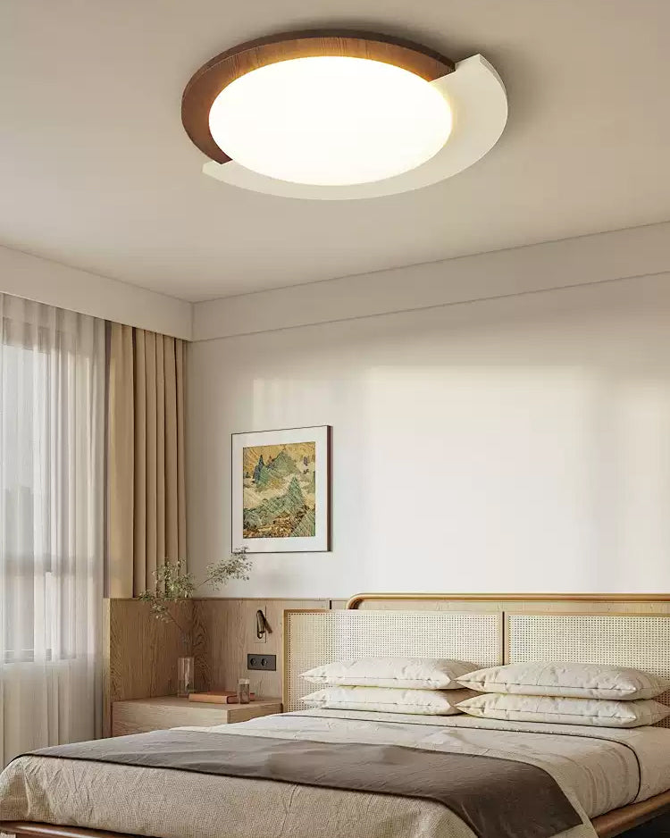 WOMO Walnut/White Round Ceiling Light-WM1204