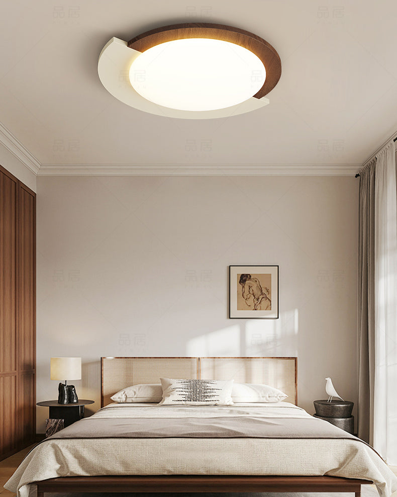 WOMO Walnut/White Round Ceiling Light-WM1204