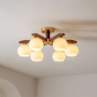 WOMO Ribbed Glass Arm Semi Flush Mount Ceiling Light-WM1210