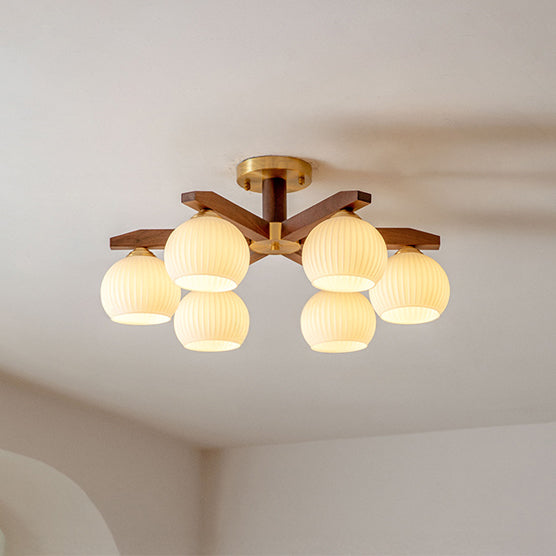 WOMO Ribbed Glass Arm Semi Flush Mount Ceiling Light-WM1210