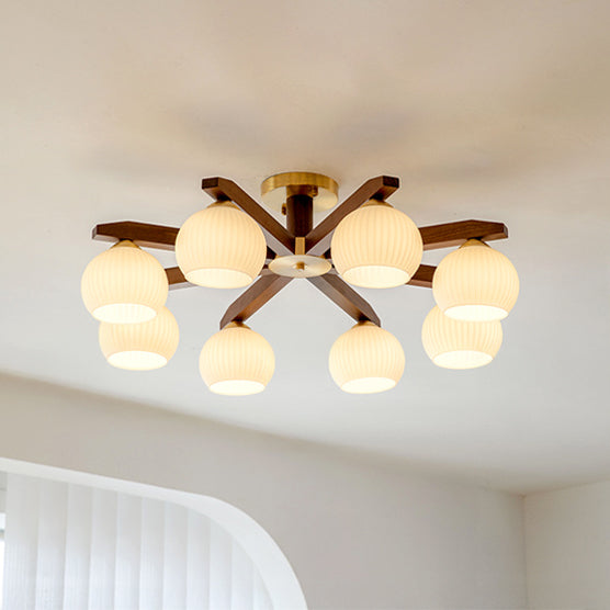 WOMO Ribbed Glass Arm Semi Flush Mount Ceiling Light-WM1210
