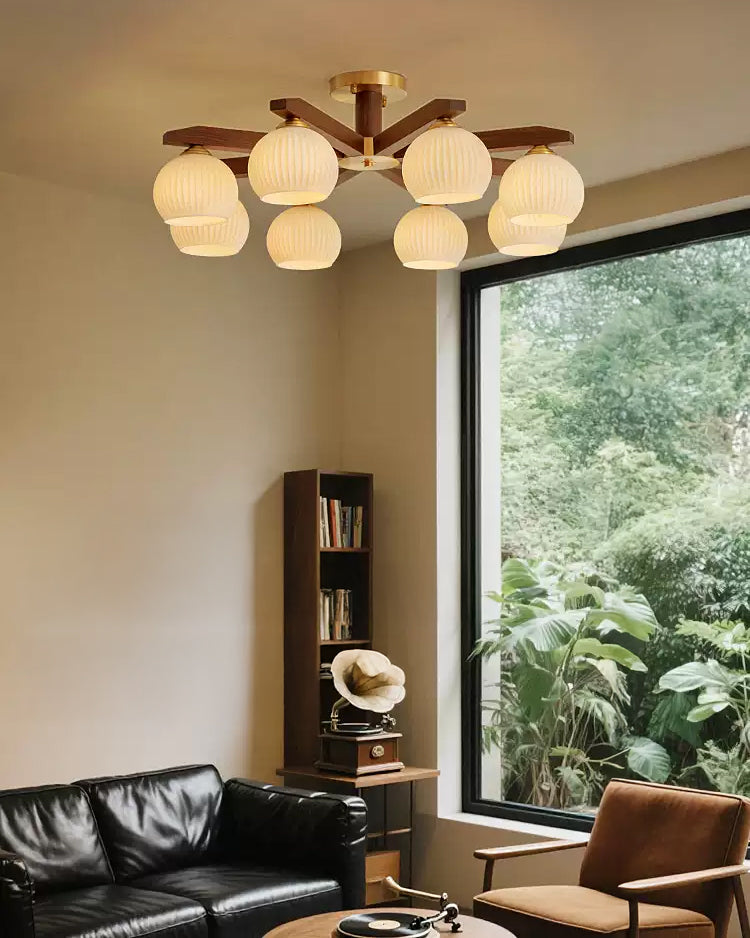 WOMO Ribbed Glass Arm Semi Flush Mount Ceiling Light-WM1210