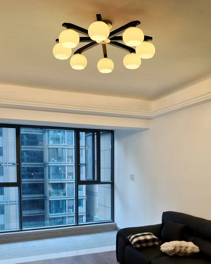 WOMO Ribbed Glass Arm Semi Flush Mount Ceiling Light-WM1210