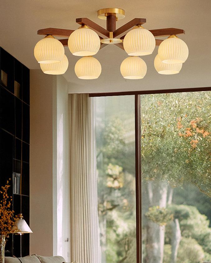 WOMO Ribbed Glass Arm Semi Flush Mount Ceiling Light-WM1210