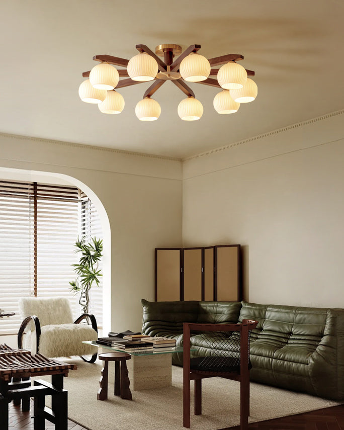 WOMO Ribbed Glass Arm Semi Flush Mount Ceiling Light-WM1210