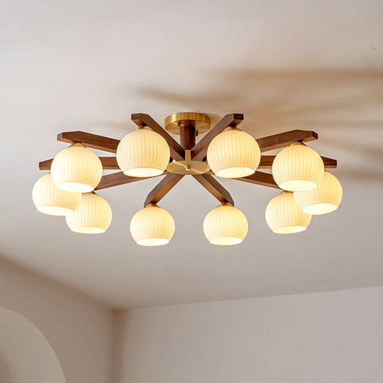 WOMO Ribbed Glass Arm Semi Flush Mount Ceiling Light-WM1210
