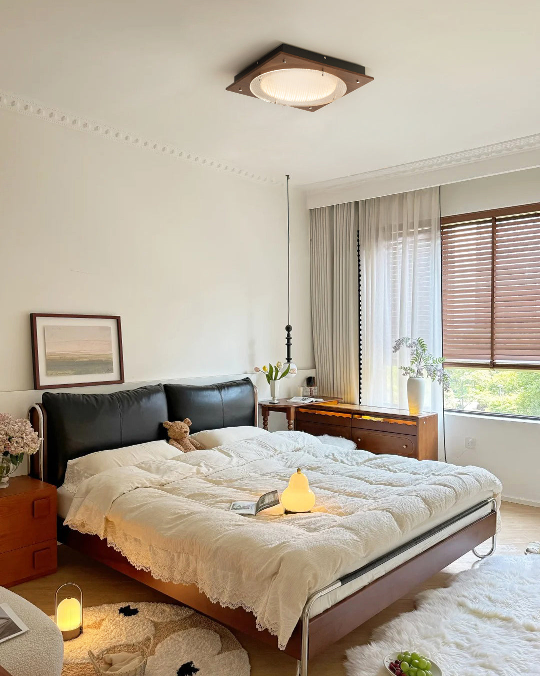 WOMO Walnut/Chrome Square Ceiling Light-WM1218