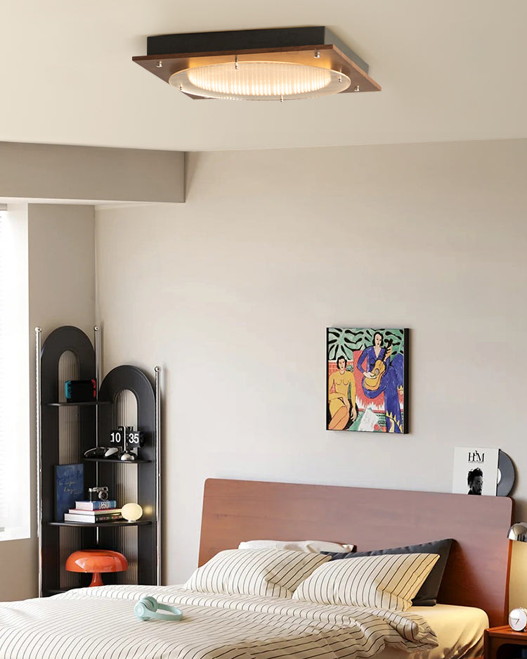 WOMO Walnut/Chrome Square Ceiling Light-WM1218
