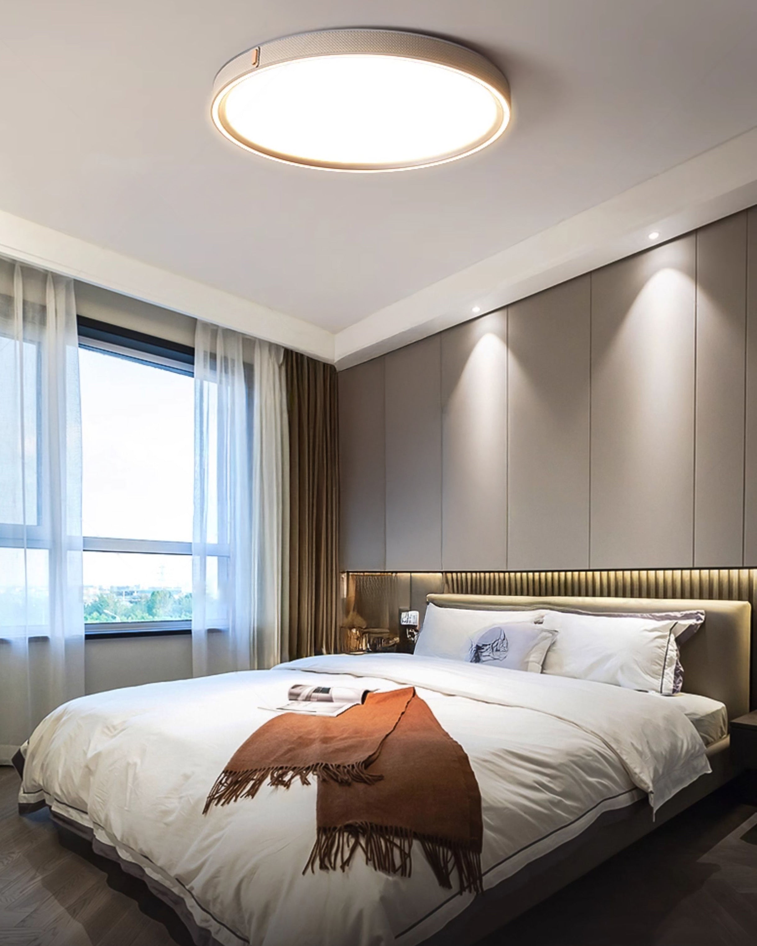 WOMO Grey Round Leather Ceiling Light-WM1231