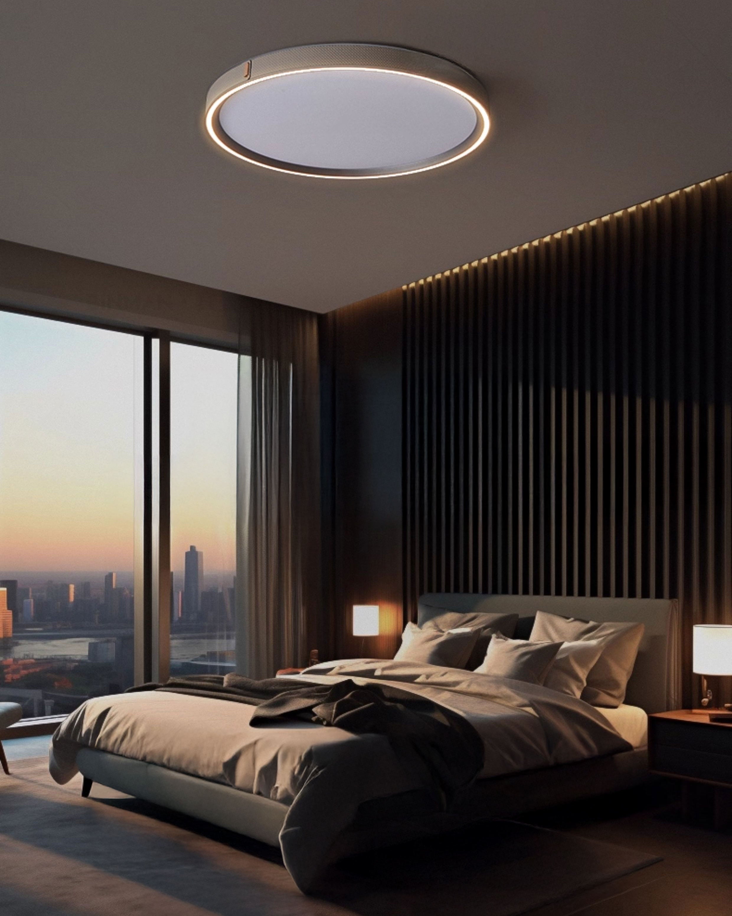 WOMO Grey Round Leather Ceiling Light-WM1231