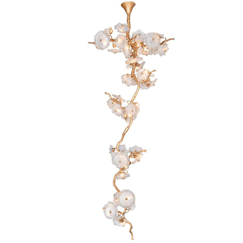 WOMO Lotus‑Leaf Textured Glass Spiral Chandelier-WM3238