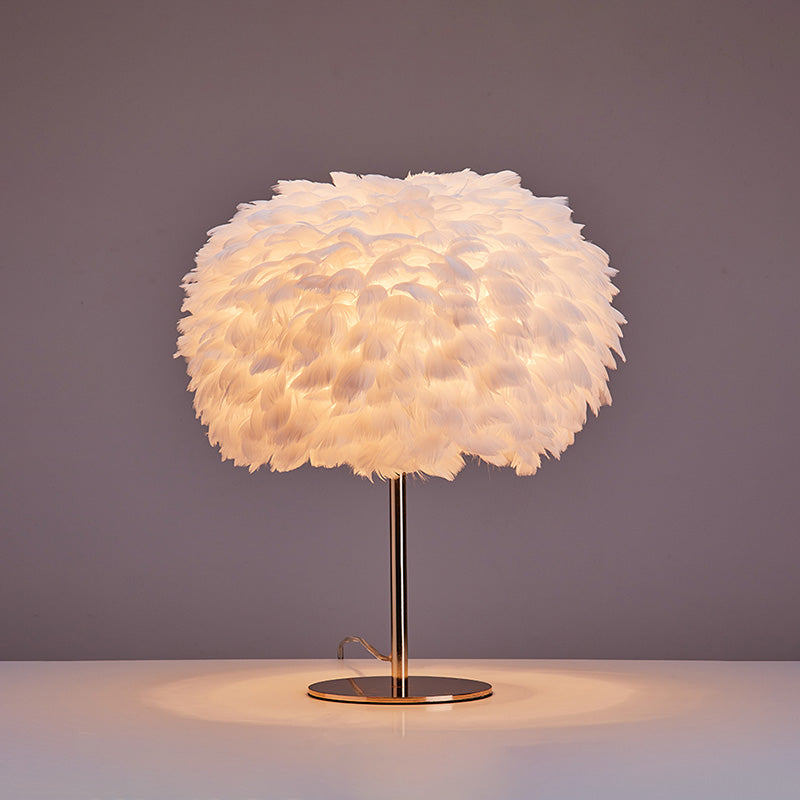 WOMO Pretty Round Feather Table Night Lamp-WM8038