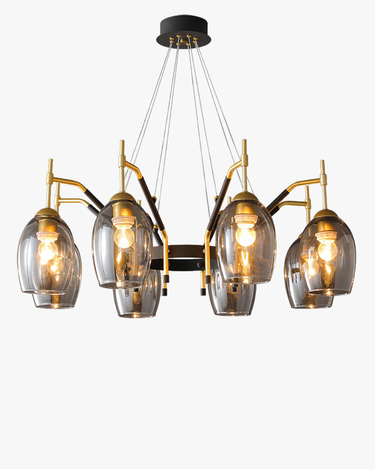 WOMO Black and Gold Glass Shaded Chandelier-WM2260