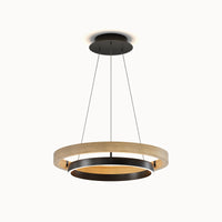 WOMO WM2492 circular wood chandelier with a natural wood ring and integrated LED lighting