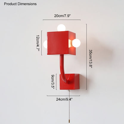 WOMO Red Square Mid Century Wall Sconce with Pull Chain-WM6050