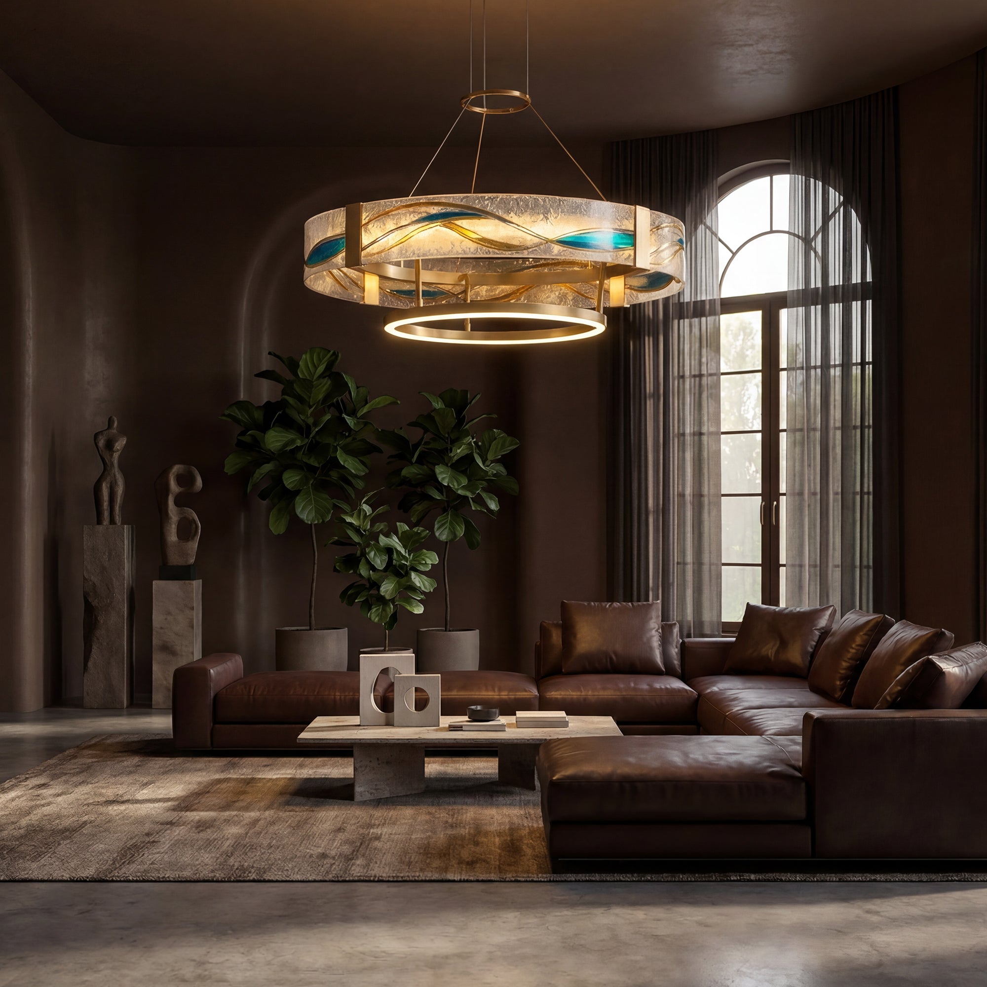 WOMO Enamel Round Brass Chandelier-WM2335